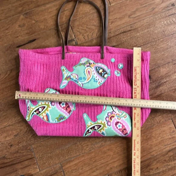 Vera Bradley Pink Fish Patterned Tote beach Bag - Picture 3 of 6